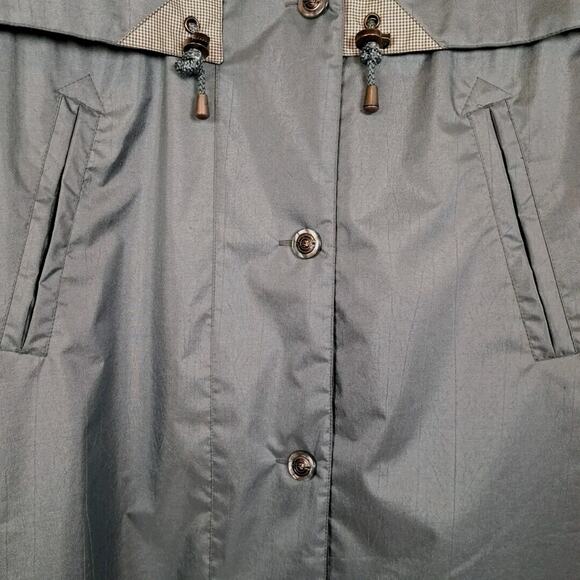 VTG Fleet Street Long Trench Rain Coat Womens 8 Blue Rubberized Button Front 80s - Picture 8 of 16